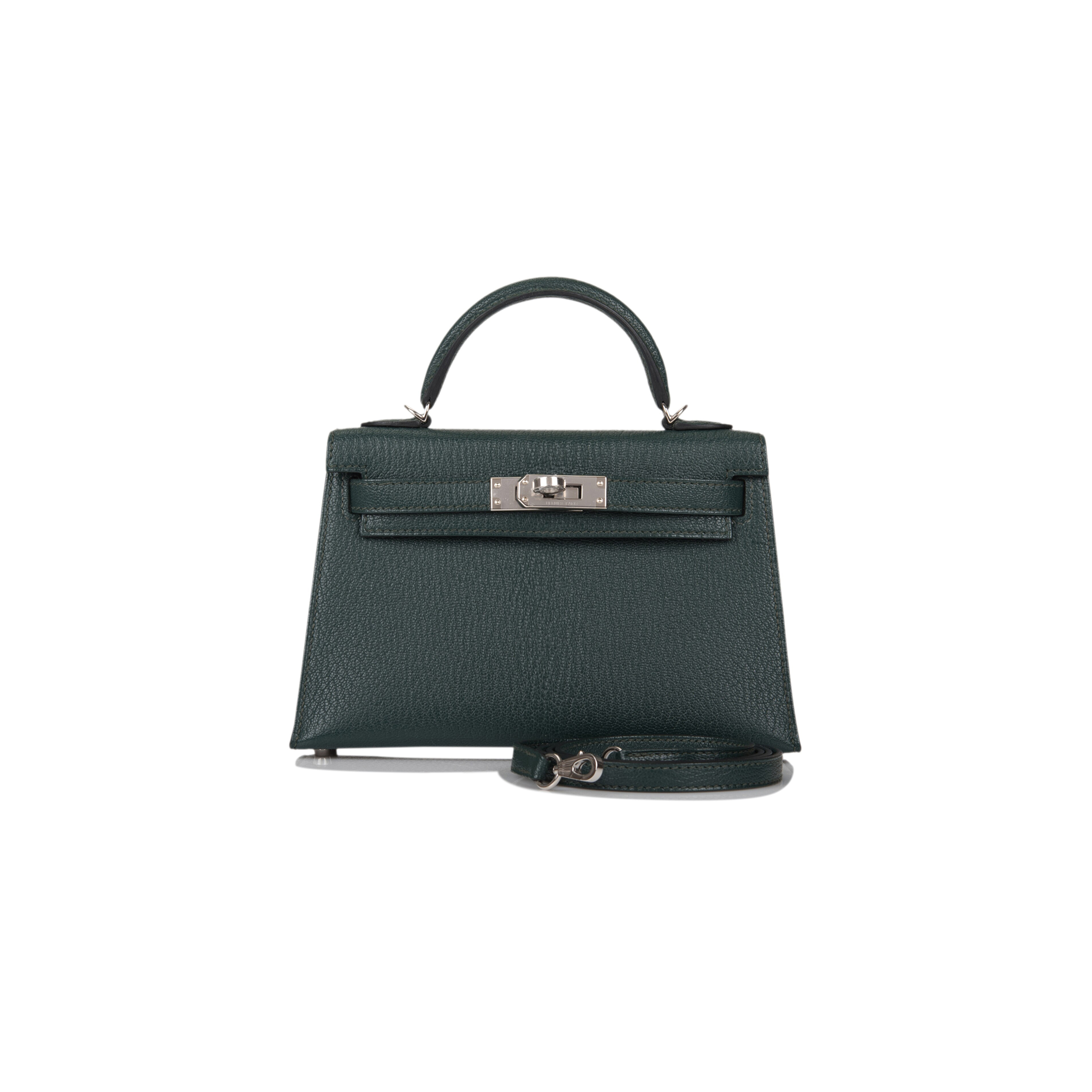 hermÈs sellier kelly ii chevre leather titan green with N0*Hern blue inside (19*12*5.5cm)